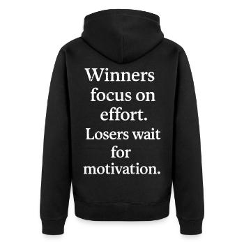 Gewinner konzentrieren sich auf Anstrengung, Verlierer warten auf Motivation - Unisex Premium Bio Zip Hoodie - Schwarz - Hinten - Nico (187cm)