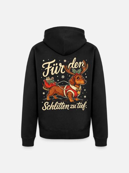 Dackel mit Weihnachtsschlitten und Geschenken - Unisex Premium Bio Zip Hoodie - Schwarz