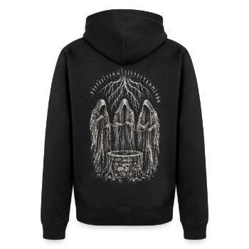 Die drei Nornen am Brunnen - Unisex Premium Bio Zip Hoodie - Schwarz - Hinten - Nico (187cm)