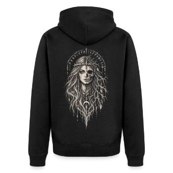 Hel – Herrin der Unterwelt - Unisex Premium Bio Zip Hoodie - Schwarz - Hinten - Nico (187cm)
