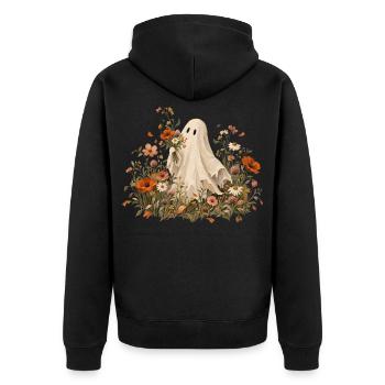 Geist im farbigen Blumenfeld - Unisex Premium Bio Zip Hoodie - Schwarz - Hinten - Nico (187cm)