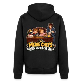 Kleine Chefs ohne Lesekenntnisse - Unisex Premium Bio Zip Hoodie - Schwarz - Hinten - Nico (187cm)