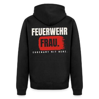 Feuerwehrfrau – Ehrenamt mit Herz - Unisex Premium Bio Zip Hoodie - Schwarz - Hinten - Nico (187cm)