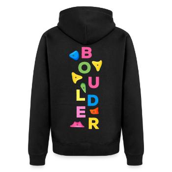 Klettern Bouldern Kletterwand - Unisex Premium Bio Zip Hoodie - Schwarz - Hinten - Nico (187cm)