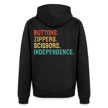 Knöpfe Reißverschlüsse Schere Unabhängigkeit OT - Unisex Premium Bio Zip Hoodie - Schwarz - Hinten - Nico (187cm)