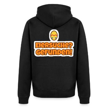 Eiersuche? Gefunden! Oster Sticker - Unisex Premium Bio Zip Hoodie - Schwarz - Hinten - Nico (187cm)