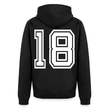 Geometrische 18 Umrisse – Blockstil - Unisex Premium Bio Zip Hoodie - Schwarz - Hinten - Nico (187cm)
