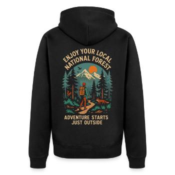 Enjoy Your Local National Forest - Unisex Premium Bio Zip Hoodie - Schwarz - Hinten - Nico (187cm)