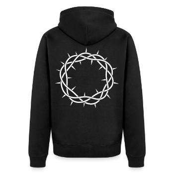 Dornenkreis-Emblem - Unisex Premium Bio Zip Hoodie - Schwarz - Hinten - Nico (187cm)