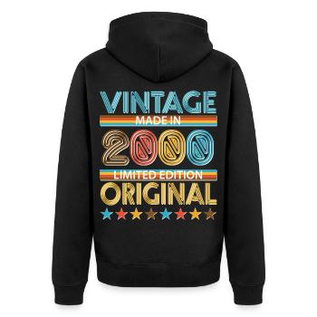 2000 - Unisex Premium Bio Zip Hoodie - Schwarz - Hinten - Nico (187cm)