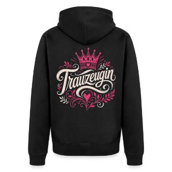 Trauzeugin Krone Hochzeit Braut - Unisex Premium Bio Zip Hoodie - Schwarz - Hinten - Nico (187cm)
