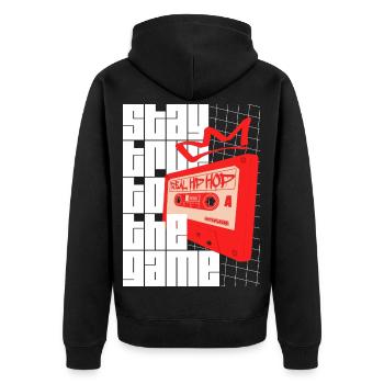 Stay True To The Game - Hip Hop Statement - Unisex Premium Bio Zip Hoodie - Schwarz - Hinten - Nico (187cm)