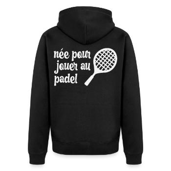 Padel Lustiger Humor Geboren, um Padel zu spielen - Unisex Premium Bio Zip Hoodie - Schwarz - Hinten - Nico (187cm)