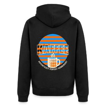 Kaffee und Adventszeit perfekt kombiniert - Unisex Premium Bio Zip Hoodie - Schwarz - Hinten - Nico (187cm)