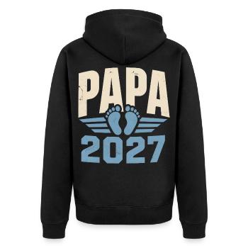Papa 2027 Vorfreude Auf Das Erste Baby - Unisex Premium Bio Zip Hoodie - Schwarz - Hinten - Nico (187cm)