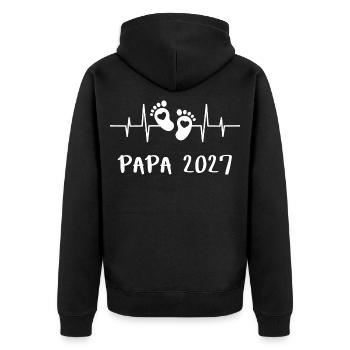 Papa 2027 Werden Vater 2027 Mit Baby Fußabdrücken - Unisex Premium Bio Zip Hoodie - Schwarz - Hinten - Nico (187cm)