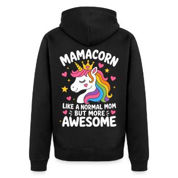 Mamacorn Normal Mom More Awesome Mama Einhorn - Unisex Premium Bio Zip Hoodie - Schwarz - Hinten - Nico (187cm)