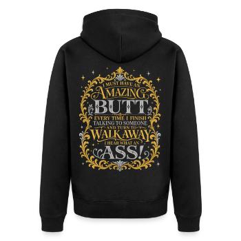 Amazing Butt What An Ass Sarkasmus - Unisex Premium Bio Zip Hoodie - Schwarz - Hinten - Nico (187cm)