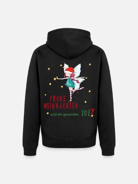 Weihnachtsfee mit Santa-Hut und Sternen - Unisex Premium Bio Zip Hoodie - Schwarz