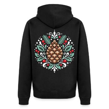 Tannenzapfen im winterlichen Ornament - Unisex Premium Bio Zip Hoodie - Schwarz - Hinten - Nico (187cm)