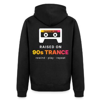 Raised On 90s Trance - Retro Tape - Unisex Premium Bio Zip Hoodie - Schwarz - Hinten - Nico (187cm)