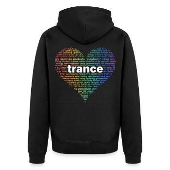 Tranceherz – Worte der Euphorie - Unisex Premium Bio Zip Hoodie - Schwarz - Hinten - Nico (187cm)