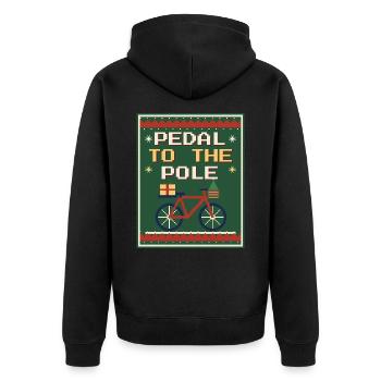 Pedal to the Pole – Rad-Weihnachtspullover - Unisex Premium Bio Zip Hoodie - Schwarz - Hinten - Nico (187cm)