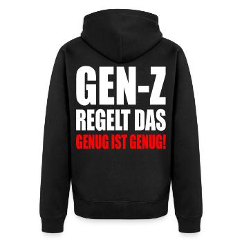 gen z regelt das - Unisex Premium Bio Zip Hoodie - Schwarz - Hinten - Nico (187cm)