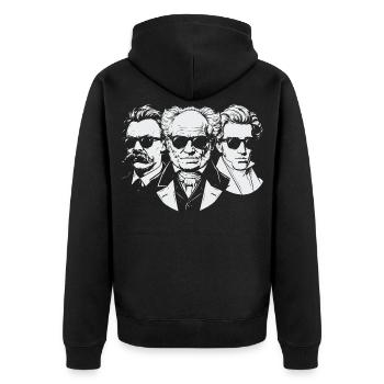 Philosophen des Existentialismus - Unisex Premium Bio Zip Hoodie - Schwarz - Hinten - Nico (187cm)