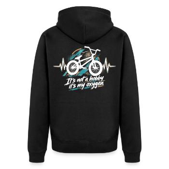 BMX Herzschlag EKG: It's Not a Hobby, It's Oxygen - Unisex Premium Bio Zip Hoodie - Schwarz - Hinten - Nico (187cm)