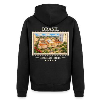 Brasilien Ribeirão Preto Vintage Reisemarke - Unisex Premium Bio Zip Hoodie - Schwarz - Hinten - Nico (187cm)