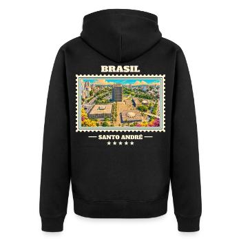 Brasilien Santo André Vintage Reisemarke - Unisex Premium Bio Zip Hoodie - Schwarz - Hinten - Nico (187cm)