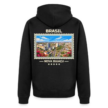 Brasilien Nova Iguaçu Vintage Reisemarke - Unisex Premium Bio Zip Hoodie - Schwarz - Hinten - Nico (187cm)