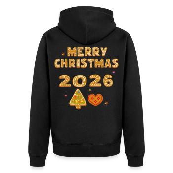 Fröhliche Weihnachten 2026  - Unisex Premium Bio Zip Hoodie - Schwarz - Hinten - Nico (187cm)