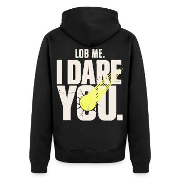 Tennis Shirt, Smash, Lob Me. I Dare You - Unisex Premium Bio Zip Hoodie - Schwarz - Hinten - Nico (187cm)