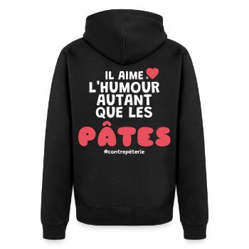 Humor und Pasta Geschenk für Paar - Unisex Premium Bio Zip Hoodie - Schwarz - Hinten - Nico (187cm)