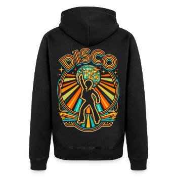Disco 70er Jahre Diskokugel Retro Party Tänzer - Unisex Premium Bio Zip Hoodie - Schwarz - Hinten - Nico (187cm)