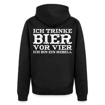 Rebell Spruch - Unisex Premium Bio Zip Hoodie - Schwarz - Hinten - Nico (187cm)