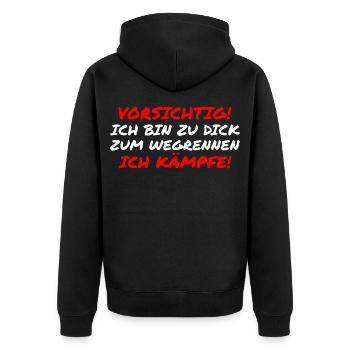 Kampf Spruch - Unisex Premium Bio Zip Hoodie - Schwarz - Hinten - Nico (187cm)