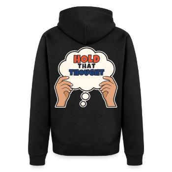 Halte diesen Gedanken fest - Unisex Premium Bio Zip Hoodie - Schwarz - Hinten - Nico (187cm)