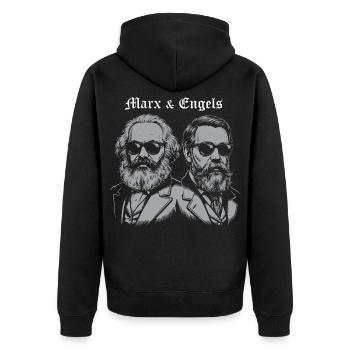 Marx & Engels Retro Silhouette - Unisex Premium Bio Zip Hoodie - Schwarz - Hinten - Nico (187cm)