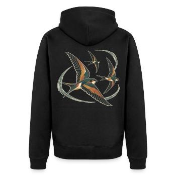 Schwalben, die den Wind anziehen - Unisex Premium Bio Zip Hoodie - Schwarz - Hinten - Nico (187cm)