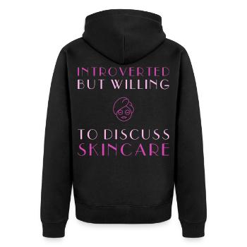 Introverted But Willing To Discuss Skincare - Unisex Premium Bio Zip Hoodie - Schwarz - Hinten - Nico (187cm)