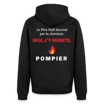 Feuerwehrmann – Weihnachtsmann kommt runter, ich gehe hoch - Unisex Premium Bio Zip Hoodie - Schwarz - Hinten - Nico (187cm)