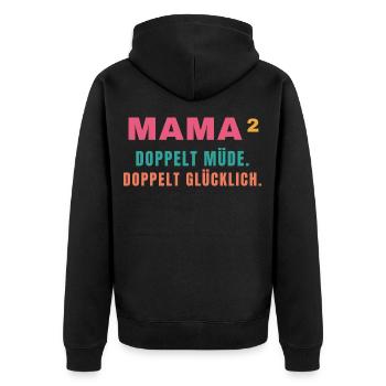 Mama² – Doppelt müde. Doppelt glücklich. - Unisex Premium Bio Zip Hoodie - Schwarz - Hinten - Nico (187cm)