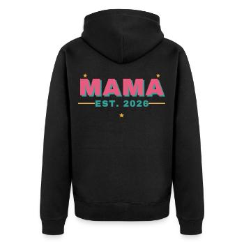 Mama Est. 2026 – Mama seit 2026 - Unisex Premium Bio Zip Hoodie - Schwarz - Hinten - Nico (187cm)