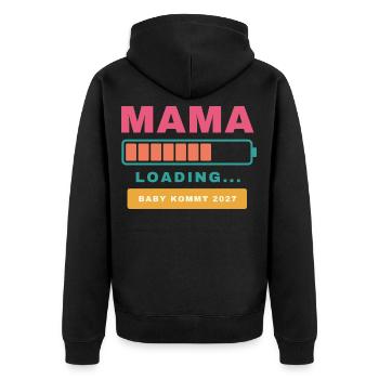 Mama Loading – Baby kommt 2027 - Unisex Premium Bio Zip Hoodie - Schwarz - Hinten - Nico (187cm)
