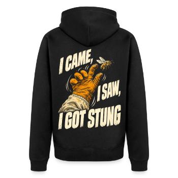 Bienen Imker I Came I Saw I Got Stung - Unisex Premium Bio Zip Hoodie - Schwarz - Hinten - Nico (187cm)