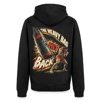 Muay Thai Thaiboxen The Heavy Bag Hit Back - Unisex Premium Bio Zip Hoodie - Schwarz - Hinten - Nico (187cm)