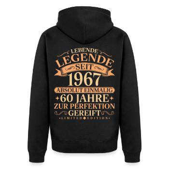 Jahrgang 1967 geboren 60. Geburtstag Geschenk - Unisex Premium Bio Zip Hoodie - Schwarz - Hinten - Nico (187cm)
